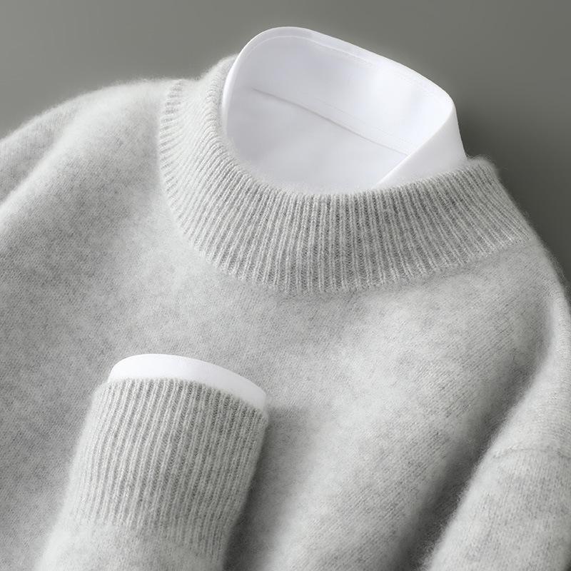 Men s 100% Pure Wool Half-High Collar Thick Knit Pullover Sweater Extra Large