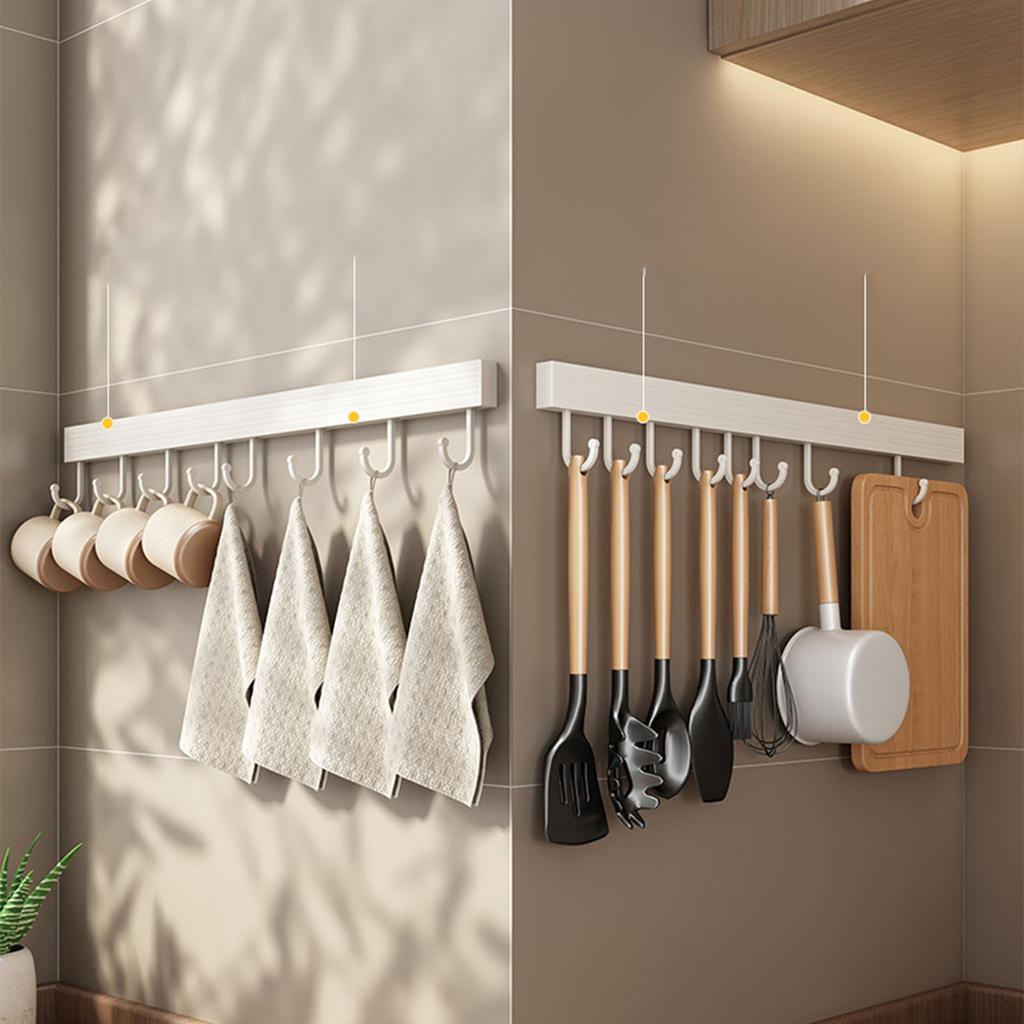 Wall Mounted Kitchen Hook Rack Space Aluminum Kitchen Utensils Hanger Punch Free Spoon Shovel Chopping Board Storage