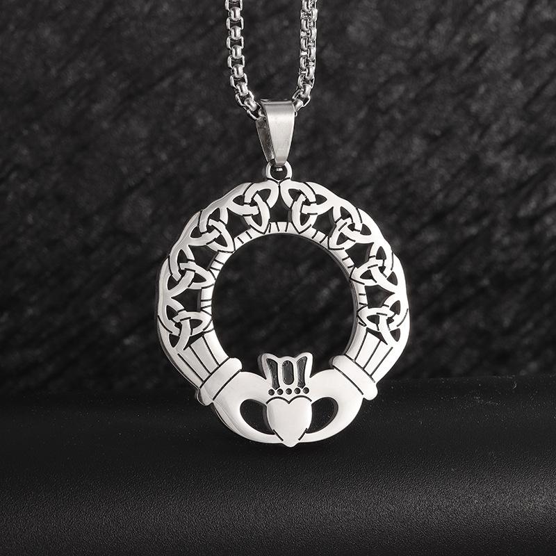 Popular Irish Stainless Steel Hollow Necklace European and American Popular Celtic Knot Pendant Trend Item