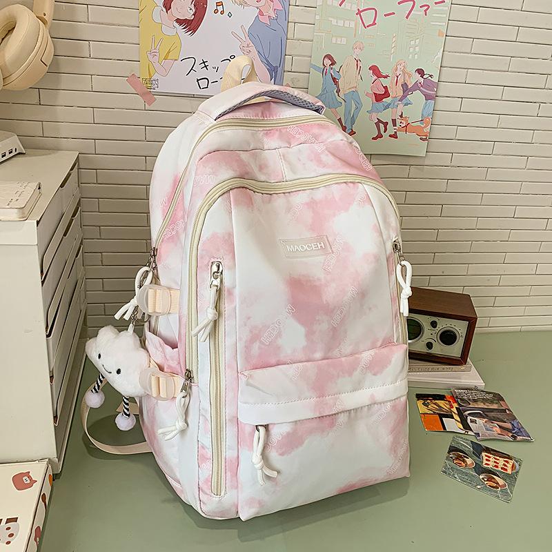 Schoolbag fashion casual backpack new tie-dye trend backpack Korean version large-capacity middle school student schoolbag make-up bag