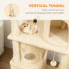 170 Cm Large Cat Tree Cat Tower With 7 Scratching Posts Tunnel 2 Condos Hammock Perch Ramp Pompoms Beige