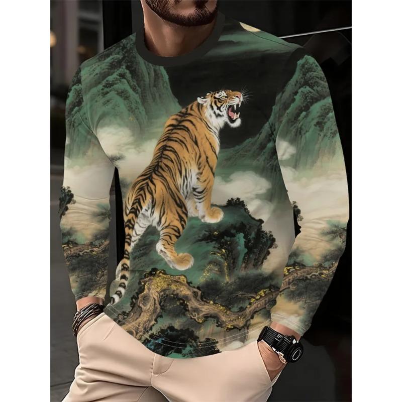Autumn Men's 3D Printed Crew Neck Long Sleeve T-Shirt