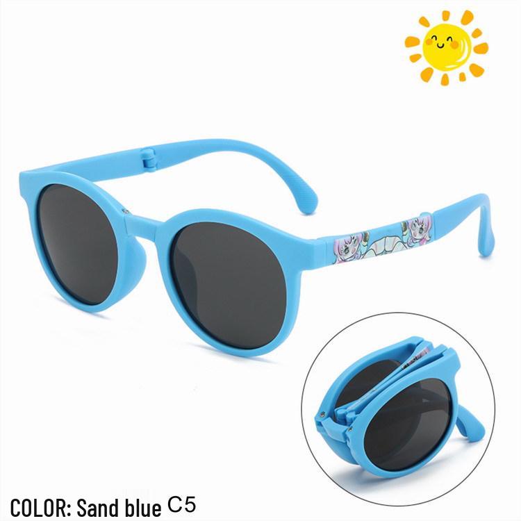 Faltbare polarisierte Sonnenbrille im koreanischen Stil für Kinder - Bequemes, rundes Gestell für Jungen und Mädchen