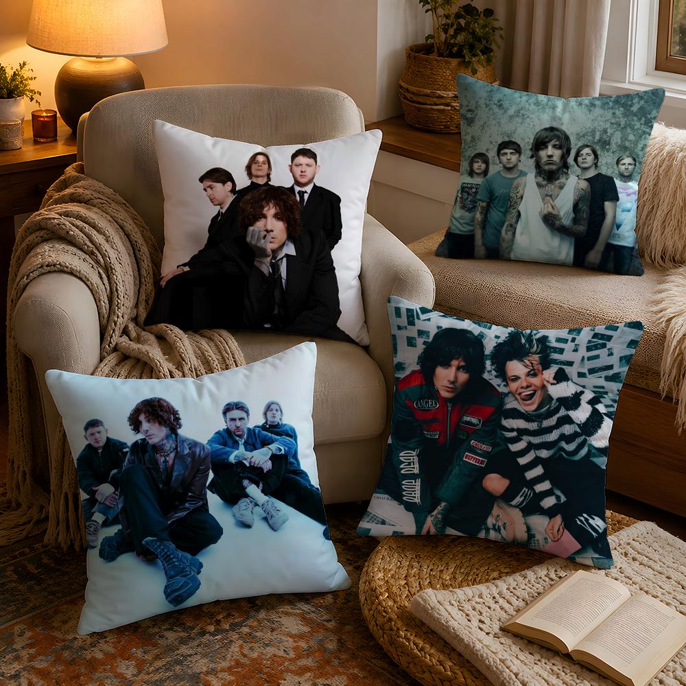 Rock Band BBring me the horizon Pillow Case Soft Plush Cushion Cover Double Print and Invisible Zipper for Sofa Home Car Use