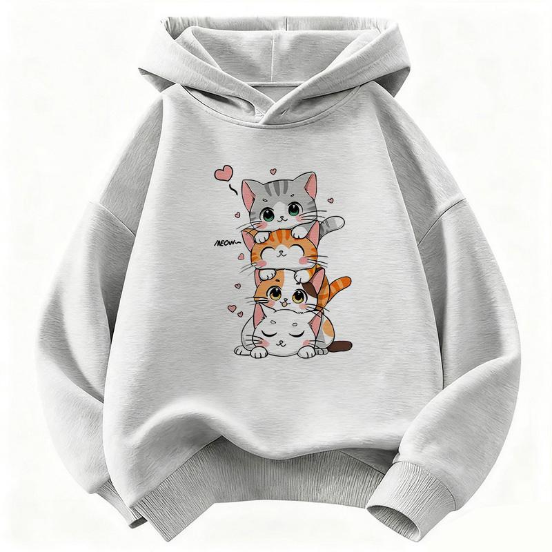 Children Hoody Cute Cat Graphic Kids Hoodie Long Sleeve Sweatshirt Cartoon Animal Boys Girls Clothes Kawaii Kitten Tops