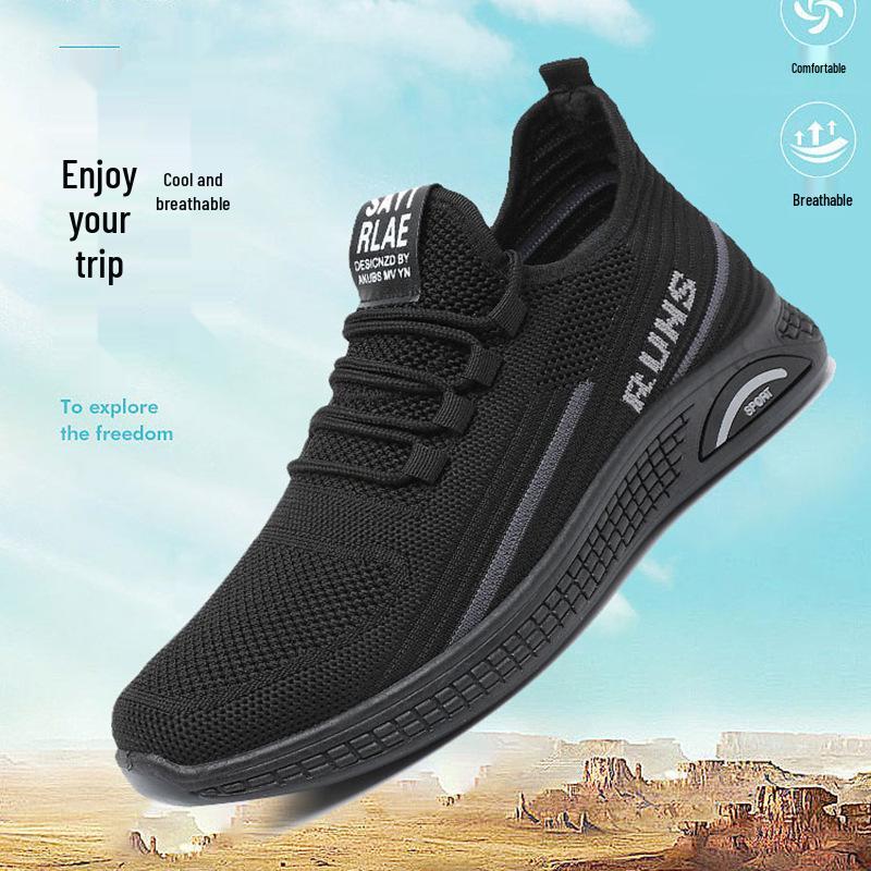 Men's Breathable Fly-knit Flat Shoes - Non-slip, Casual Sneakers for Spring & Autumn, Ideal for Middle-aged & Elderly