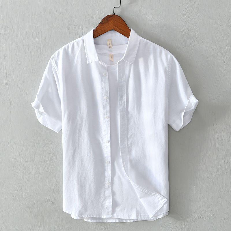 2023 Summer Men's Loose-Fit Cotton Linen Short-Sleeved Shirt