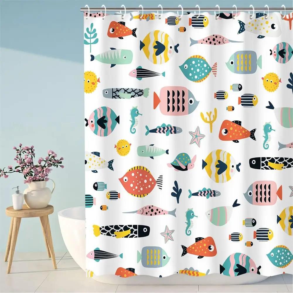 Cartoon Shower Curtain London Red Bus Flowers Cute Car Kids Bath Curtains Creative Pattern Polyester Fabric Home Bathroom Decor