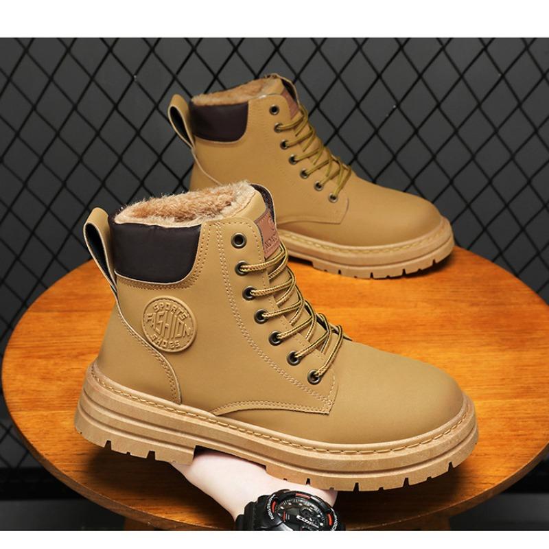 Men S Fleece Lined High Top Martin Boots Thick Sole Warm Vintage Work Boots