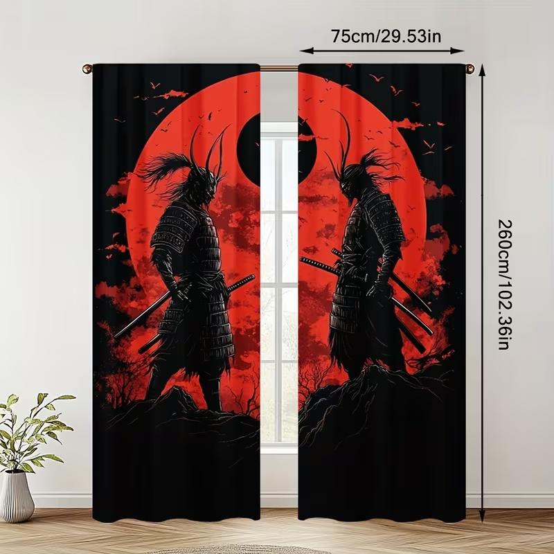 2 Pcs Japanese samurai print curtains,suitable for bedroom,living room kitchen decoration,home decoration,window decoration