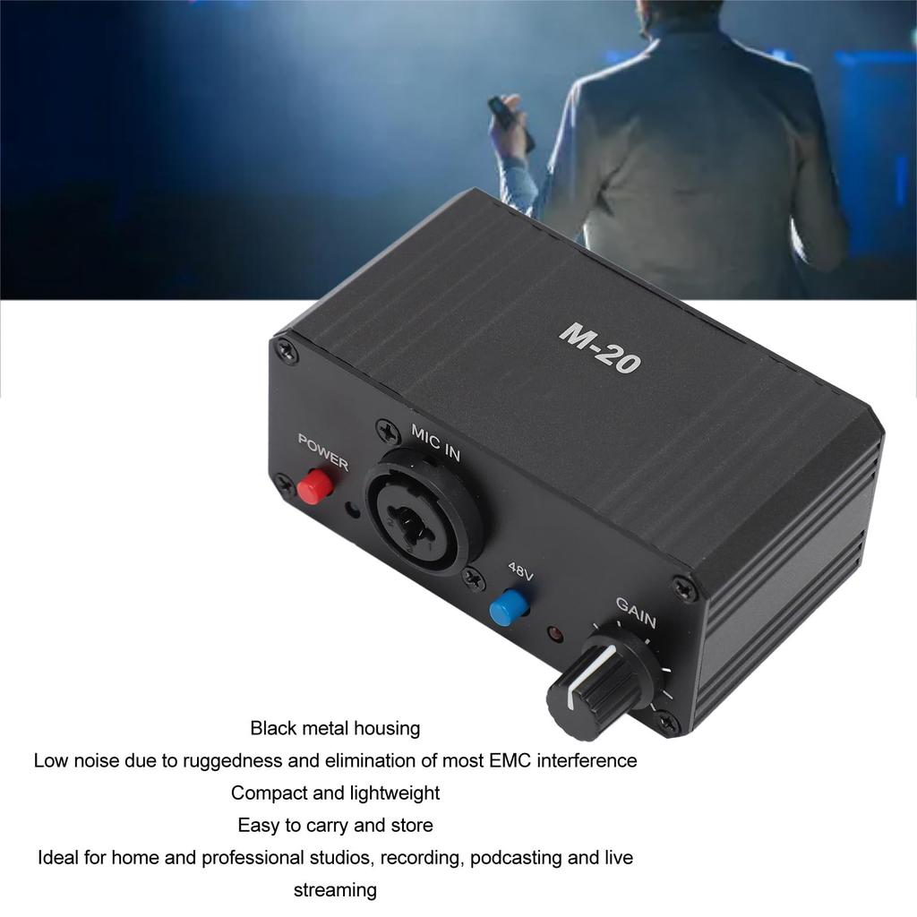 High-Gain Microphone Preamp with 48V Phantom Power, 27dB XLR Output, and 6.5mm Single-Ended Input with 22dB Gain, for Dynamic and Condenser