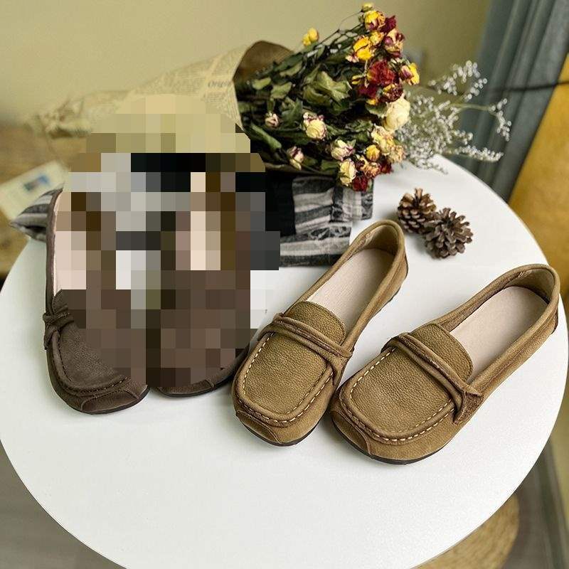 Beef tendon soft sole soft leather single shoes women's 2025 spring and autumn matte leather low heel beanie shoes soft surface mother shoes