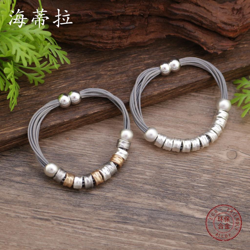 Geometric matte ring leather rope magnetic bracelet, personalized men's and women's retro magnetic bracelet