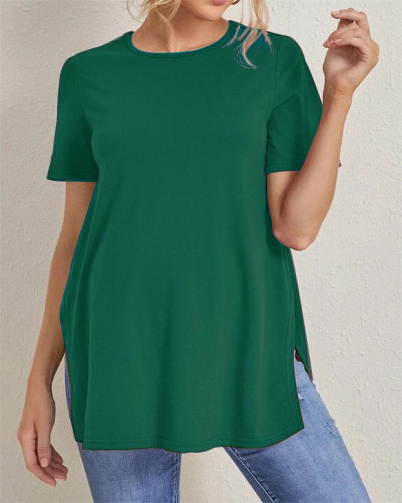 Nové těhotenské ležérní jednobarevné topy Sto kulatý výstřih s rozparkem Těhotenské oblečení topy s krátkým rukávem