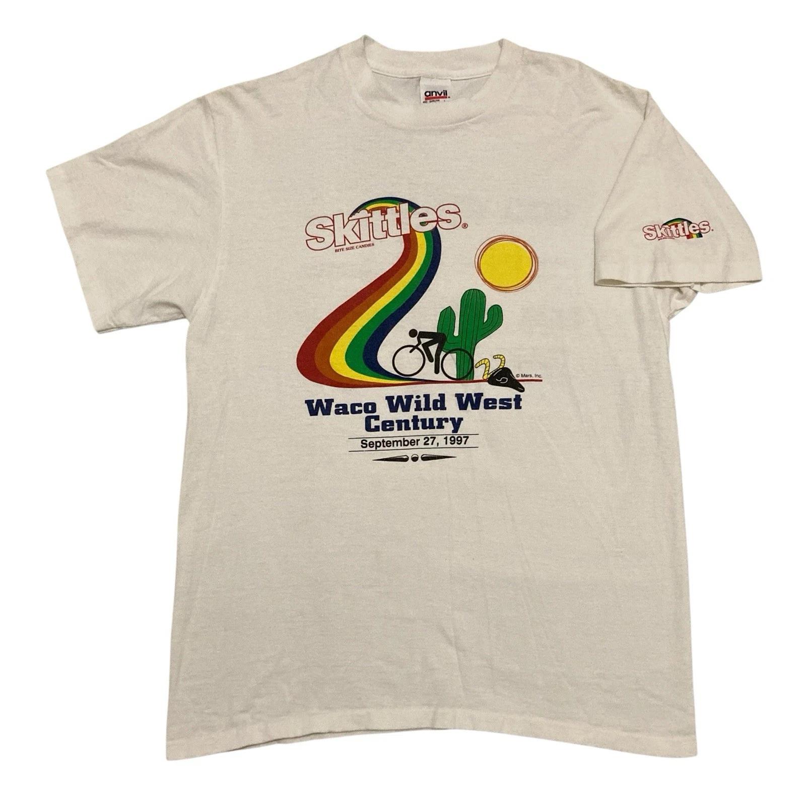 

Vintage Skittles 1997 Waco Wild West Century Bike Race T-shirt L Single Stitch S