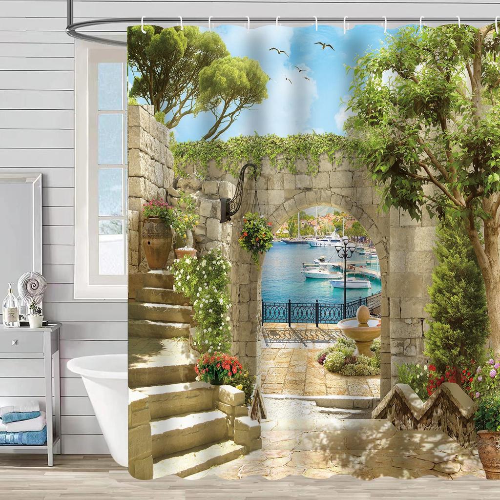 Duschvorhang Wasserdicht Und Schimmelresistent Digitaldruck Ländliche Landschaft Duschvorhang Badezimmer Duschstoff Trennvorhang Stanzfrei