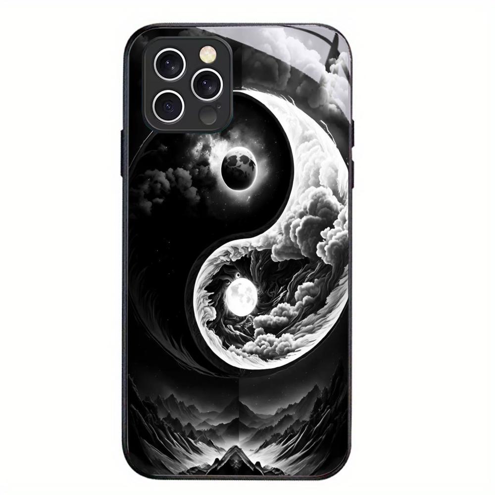 Yin Yang Phone Case Glass Tempered Glass For iPhone 16 15 14 13 12 Pro Max Plus Shock Absorption Hard Glass Phone Back Cover