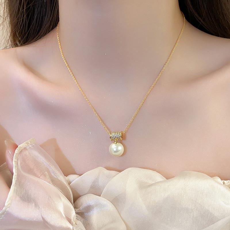 Pearl pendant necklace light luxury fashion collarbone chain French elegance temperament versatile necklace women