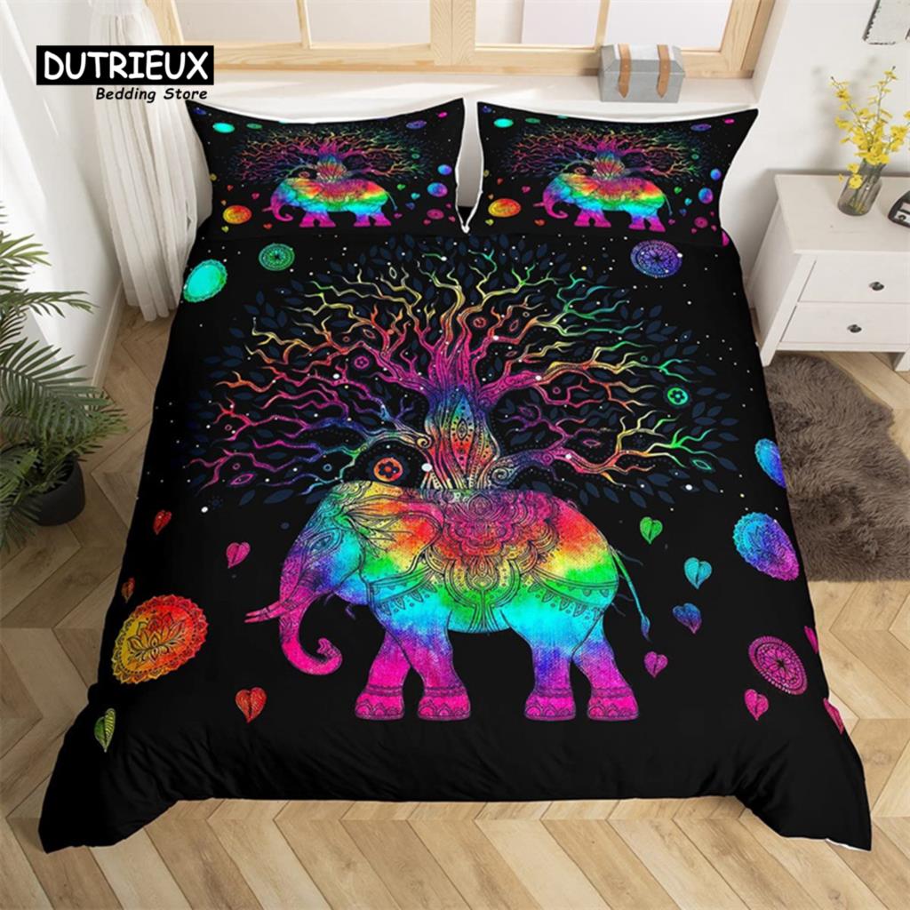 Comforter Elephant Feather Bohemian Mandala Bedding Set Single Twin King Microfiber Exotic Animal Tree Of Life Comforter