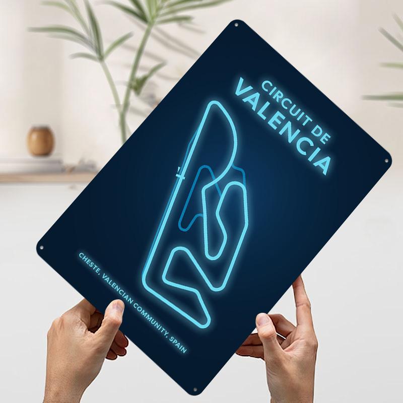 Blue Neon of Circuit De Valencia Tinplate Poster Customized Wall Art Vintage Retro Metal Signs for Luxury Home Decor Items Room