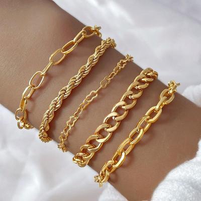 Conjunto de Pulseiras Femininas de Corrente de Metal Multicamadas Minimalista Boêmio