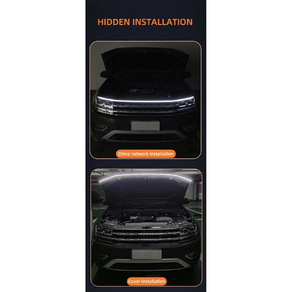 120cm LED Daytime Running Light Scan Starting Car Hood Decorative Lights DRL Auto Engine Hood Guide Decorative Ambient Lamp 12V Dome Lights 6