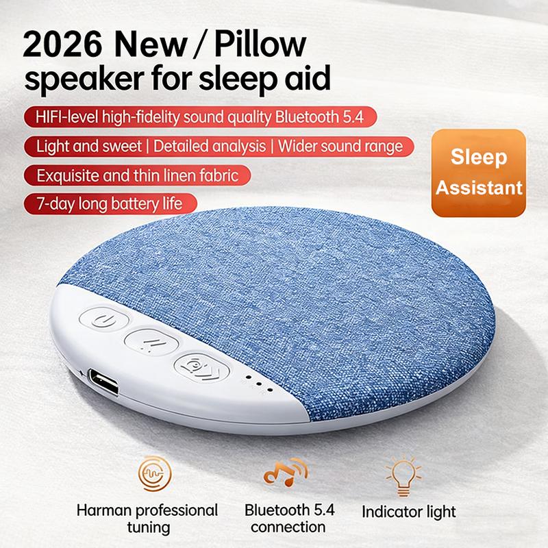 2026 New Wireless Pillow Speaker Sleep Aid Bluetooth Under Pillow Machine Speaker White Noise 30/60/90 Min Timer 9D Stereo Sound