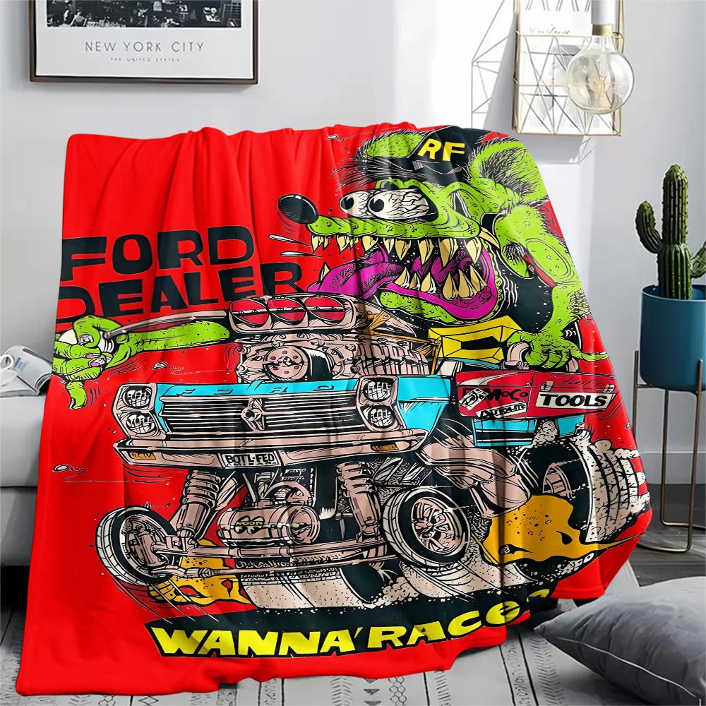 1PC Rat Fink Print Flannel Blanket, High Quality All Seasons, Home Decor, Warmth and Comfort, Perfect for Christmas Gifts