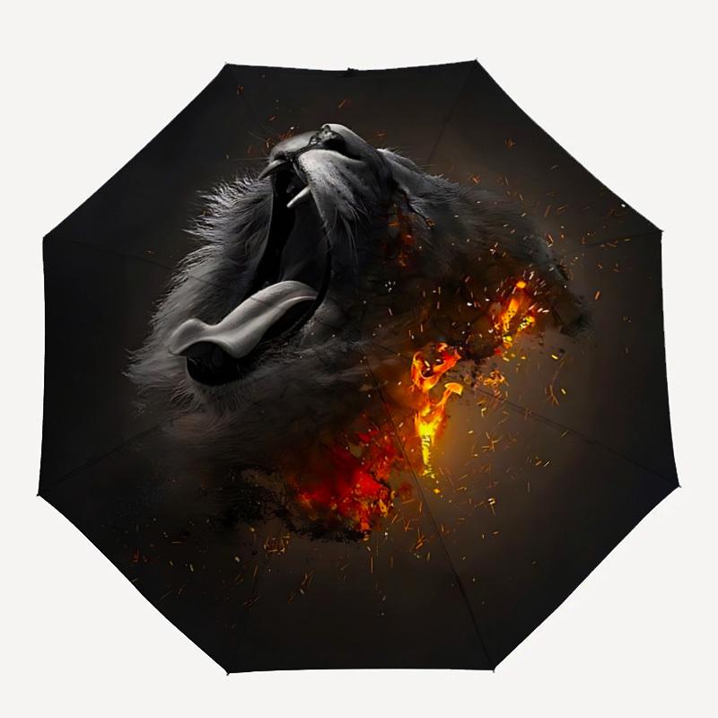 1pc Lion Fire Automatic Opening/Closing Umbrella with Operation & Windproof Canopy yy260311014