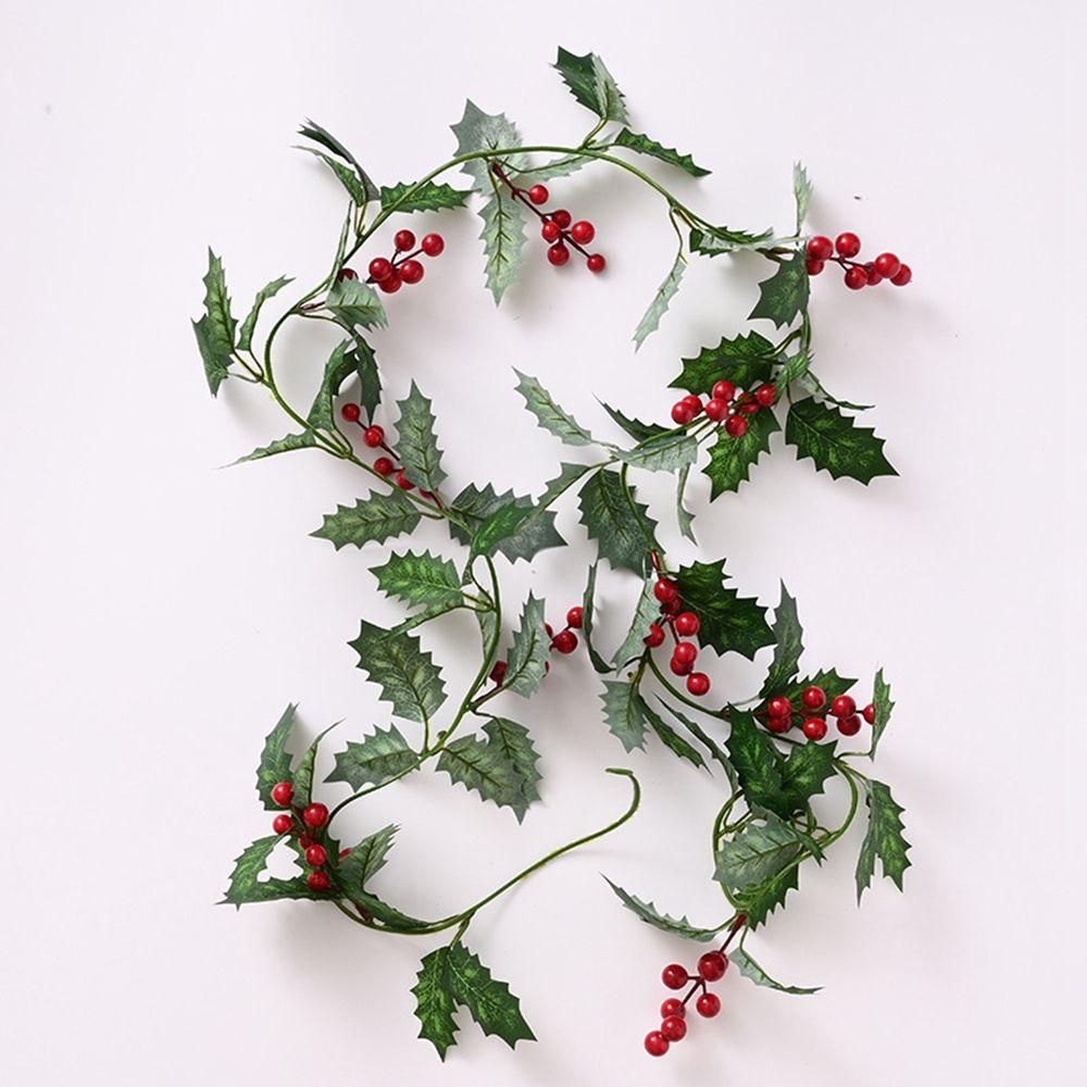 Garland Red Berry For Christmas Decoration Easter Decorations Artificial Leaf Holly Leaf Leaf Vine