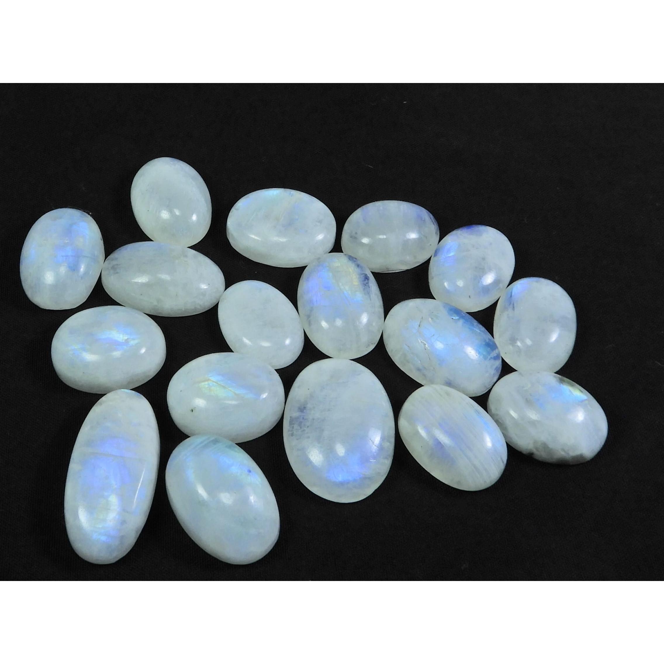 

11X15-12X23MM Natural Rainbow Moonstone Oval Cabochon 17Pcs Gemstone 202Cts. C-17
