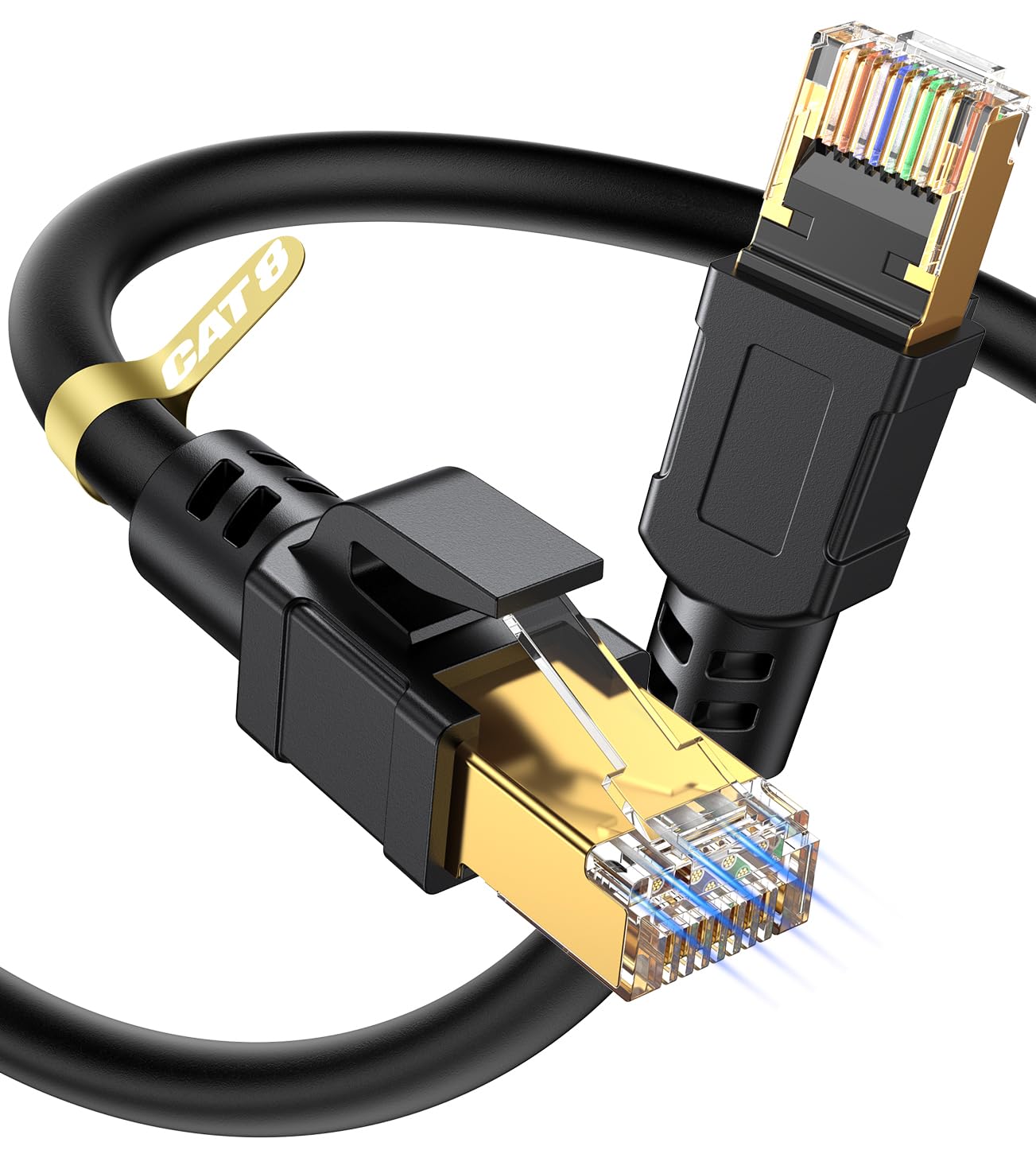 

iYavvort CAT8 10m Mesh LAN Cable with Category 8 Superfast CAT8 Compliant Ethernet Compatible with and More Connectors, 40Gbps/2000MHz Performance,
