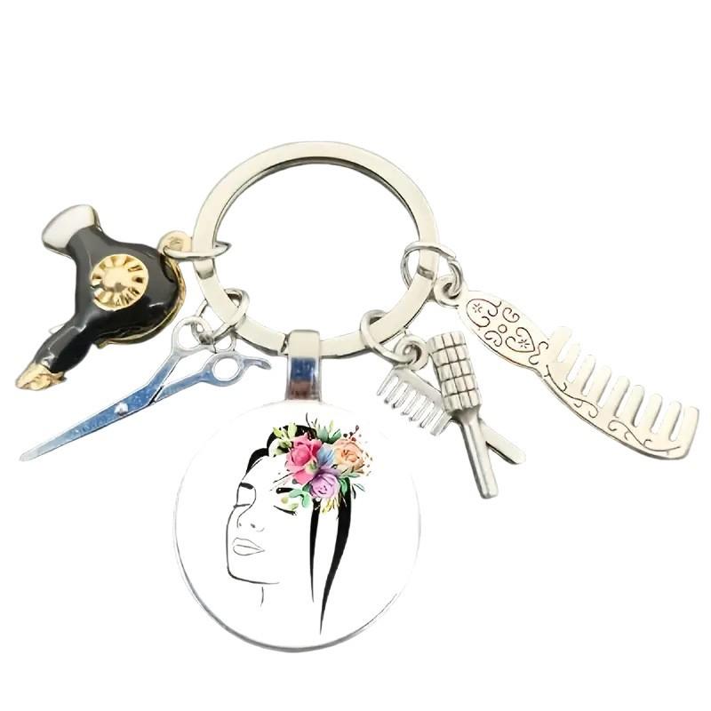 Scissors Comb Hair Dryer Keychain - Barber Shop Stylist Gift