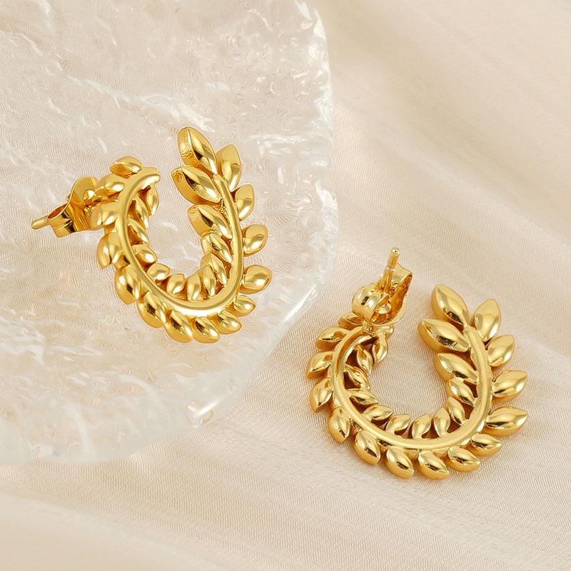2023 Elegant Wheat Ear Design Stainless Steel Hoop Earrings: Versatile, Simple, and Luxurious