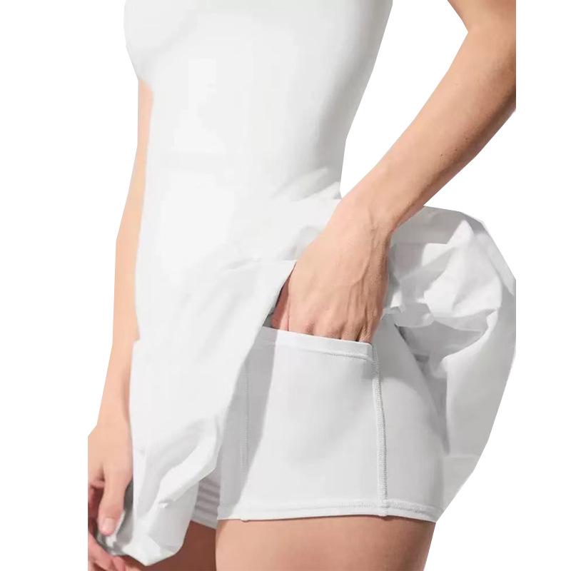 Elegant Cross-Border Sweet Style Camisole with Chest Pad: Pleated Tennis Skirt and Anti-Exposure Puff Design