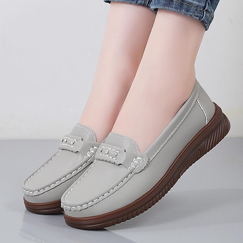 Women Black Moccasins Driving Shoes Flats White Casual Nurse Loafers Grey Minimalist Maternity Shoes Large Size