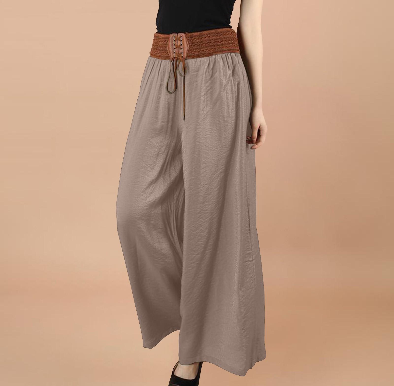 

Women s Wide Leg Linen Streetwear Casual Comfort Vacation Casual Daily Weekend Pocket Long Comfort Plain Pants One Size хакі