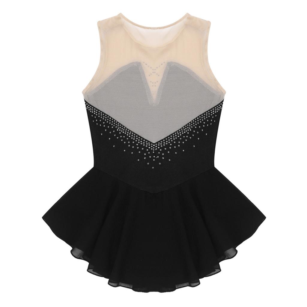 Girls Sleeveless Gymnastics Leotard Skirted Figure Ice Skating Dress Roller Skating Competition Performance Costume