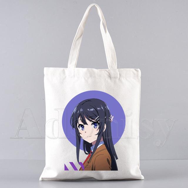 Bunny Girl Senpai Sakurajima Mai Shopper Bags Shopping Bag Tote Bag Skulderveske Lerretsvesker College Håndveske med stor kapasitet