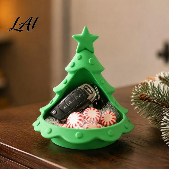 Holiday Home Table Decor 3D Printed Christmas Tree Ornament Desktop Storage Organizer for Candies Nuts Keys Candy Dish Decorative Candle Holder