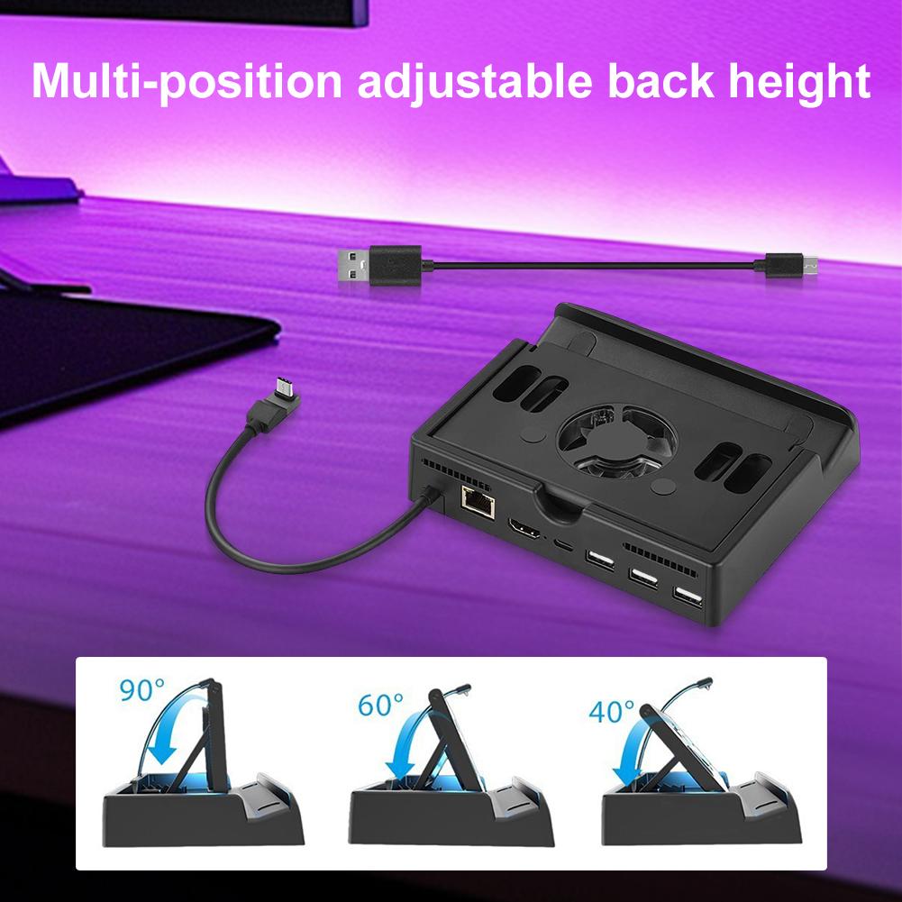 For Switch 2 TV Dock Station Charging Dock Base with Fan & 4K HDMI-compatible Gigabit Ethernet USB-C PD3.0 Charging for Switch 2