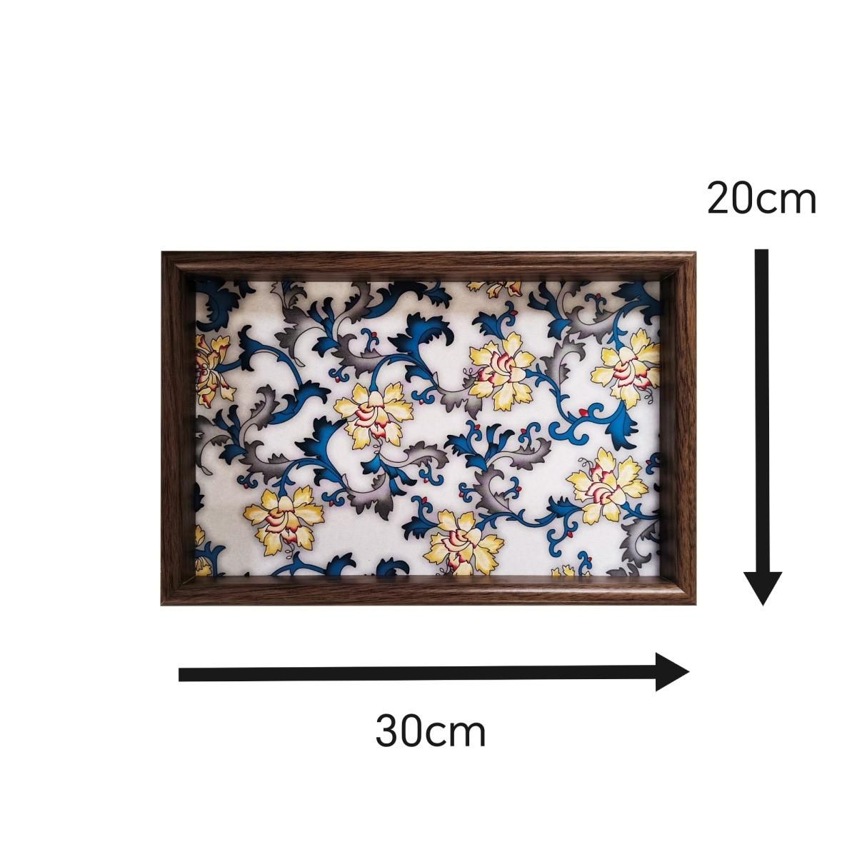 

Vintage Chinese Wooden Tea Tray with Begonia Floral, Luxury Rectangle Storage Tray for Tea & Wine Tableware