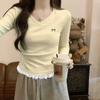 Süßes Würziges Milchblaues Langarm-T-Shirt für Damen Frühling Herbst Neu Taillenbetont Schickes Oberteil