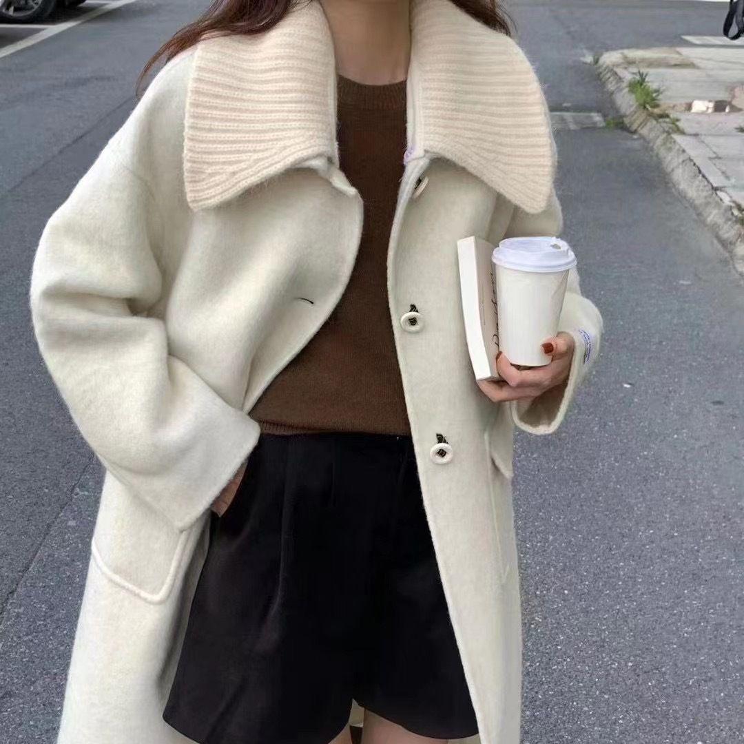 Lapel Double-sided Wool Coat Medium and Long-cut S