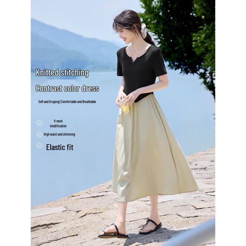 XWI French Elegant Knitted Patchwork Slimming Dress XL