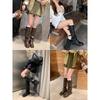 Height increase of 6cm~ fashionable belt buckle square round head pleated medium tube knight boots women's long boots