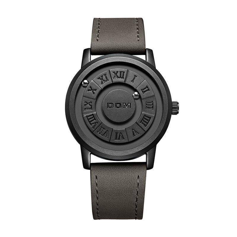 DOM Black Technology Men's Waterproof Quartz Watch with Roman Numeral Dial and Steel Ball Magnetic Levitation.