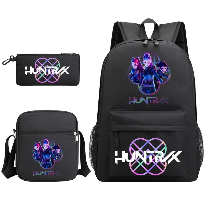 Cartoon Print School Backpack Set Teens Shoulder Bag Pencil Case Bookbag Oxford Fabric Ergonomic Straps