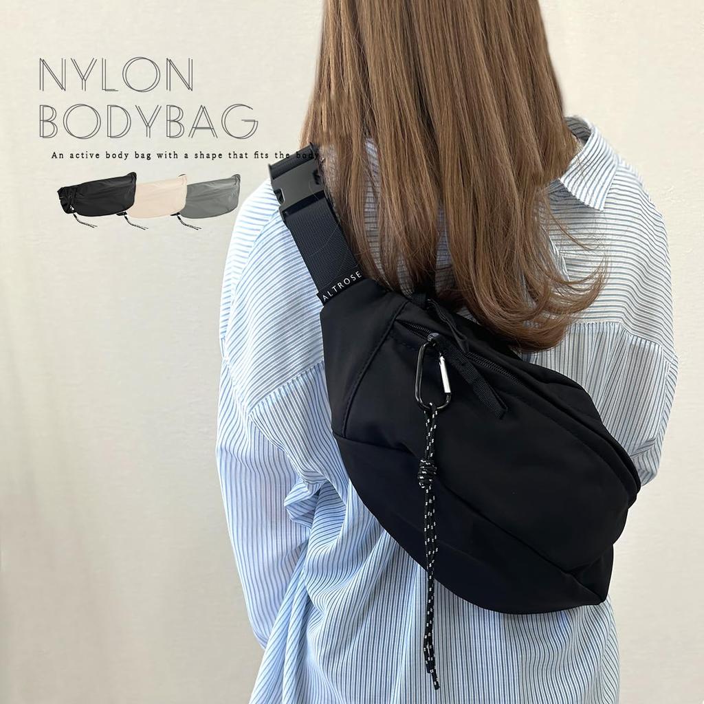 Große Umhängetasche, Leicht, Crossbody, Ein Schultergurt, Wasserabweisendes Nylon mit Karabiner, Leicht, Einfarbig, Damen (Schwarz)