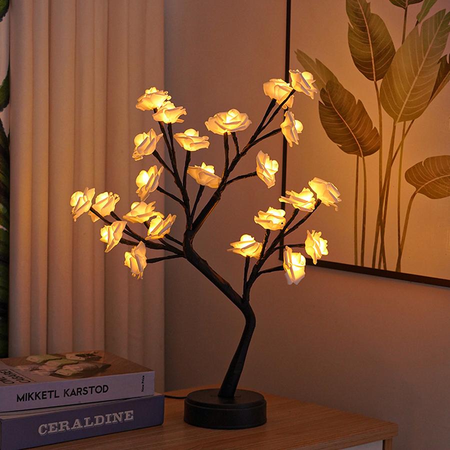 LED Rose Tree Lamp Holiday Desktop Gift Decorative Lamp Small Desk Lamp Night Light